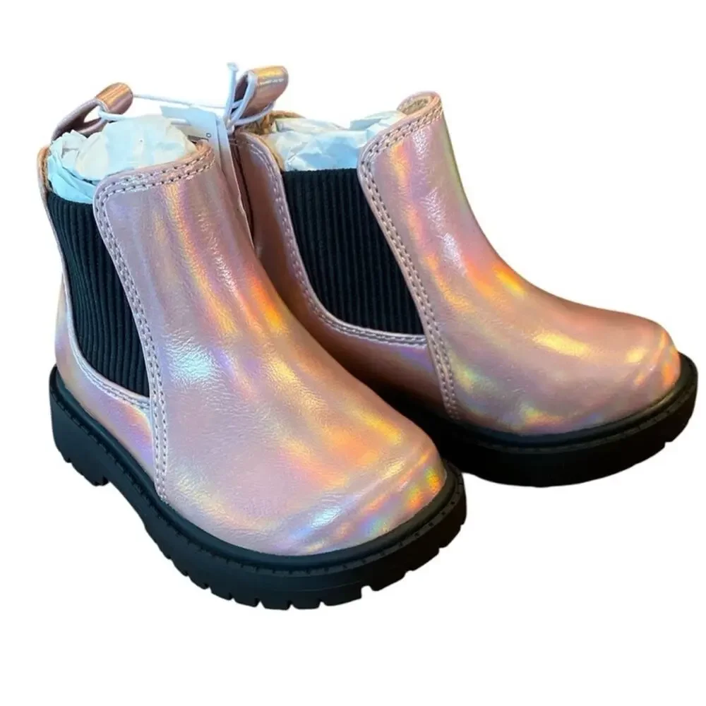 Old Navy Pink Metallic Faux Leather Chelsea Boots